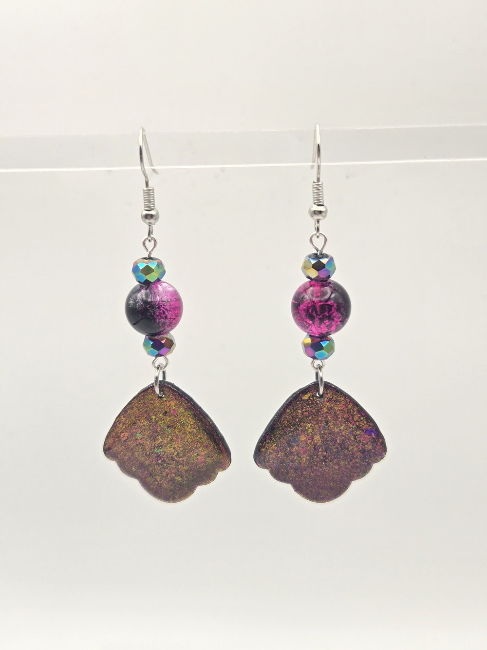 #B504- Iridescent Purple Clay Dangle Earrings